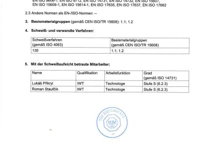 Zertifikat ISO 9001 :2015 in Verbindung mit der Norm ISO 3834-2:2021, Seite 2