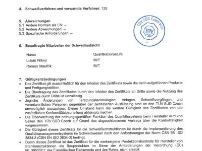 Zertifikat ČSN EN 1090-2:2019  Seite 2