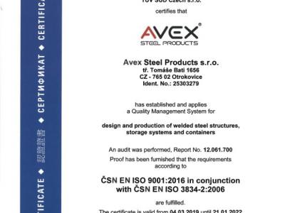 Certifikát EN _ISO 9001+3834-2